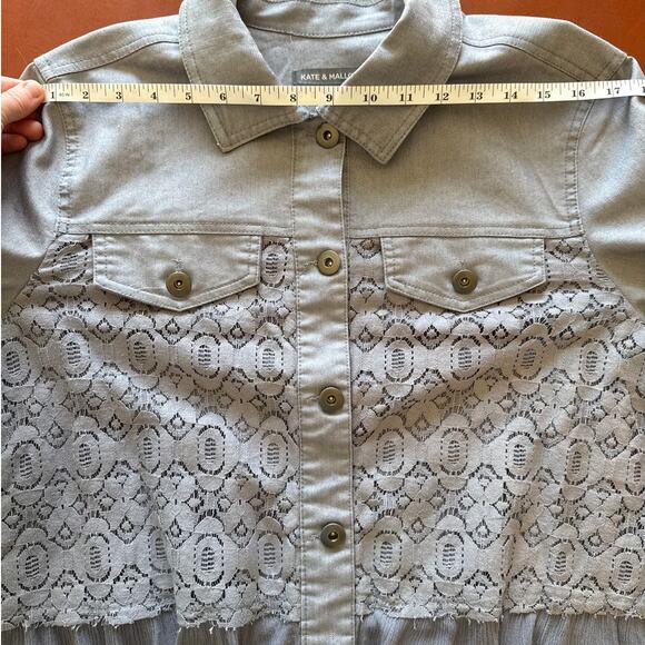 Kate & Mallory Lace Ruffle Cropped Denim Jacket Blue Gray Boho Size Large - Picture 4 of 7
